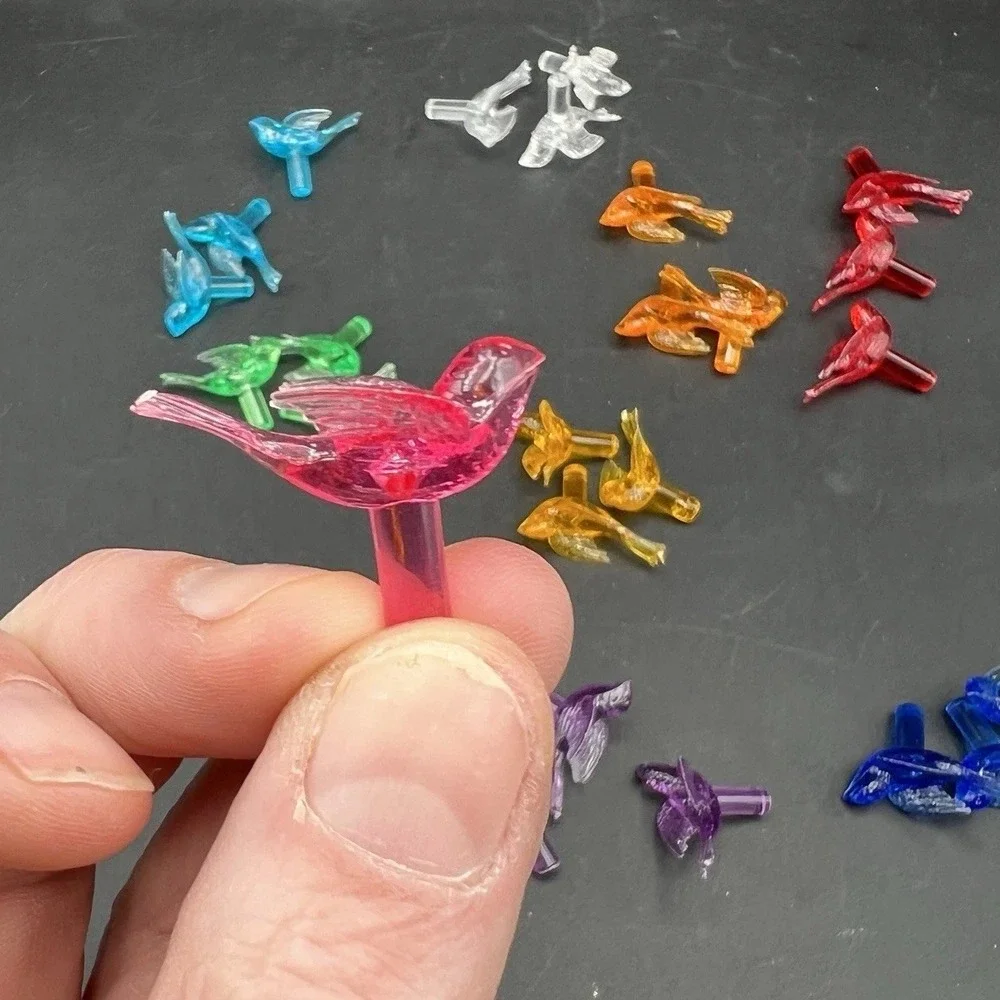 27 Birds Bulbs Pegs Ceramic Christmas Tree Lights 9 Rich Colors 3 Of Each - VTG
